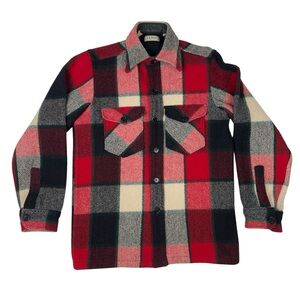 Vintage LL Bean Plaid Heavy Wool Long Sleeve Button Shirt Jacket Size Small USA